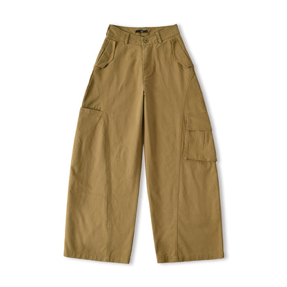 Women's Cropped Cargo Pants with High Waist, Wide Leg, and Flap Pockets EVA-US