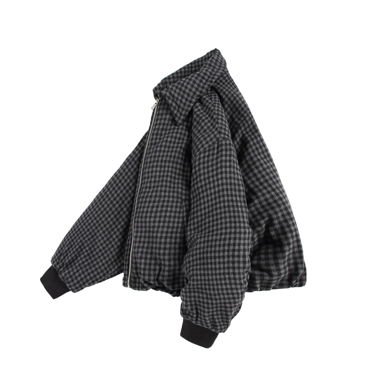 Unisex Boxy-Check Quilted Jacket with Zipper and Elastic Hem EVA-US