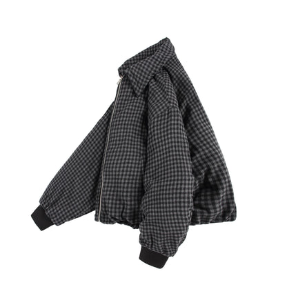 Unisex Boxy-Check Quilted Jacket with Zipper and Elastic Hem EVA-US