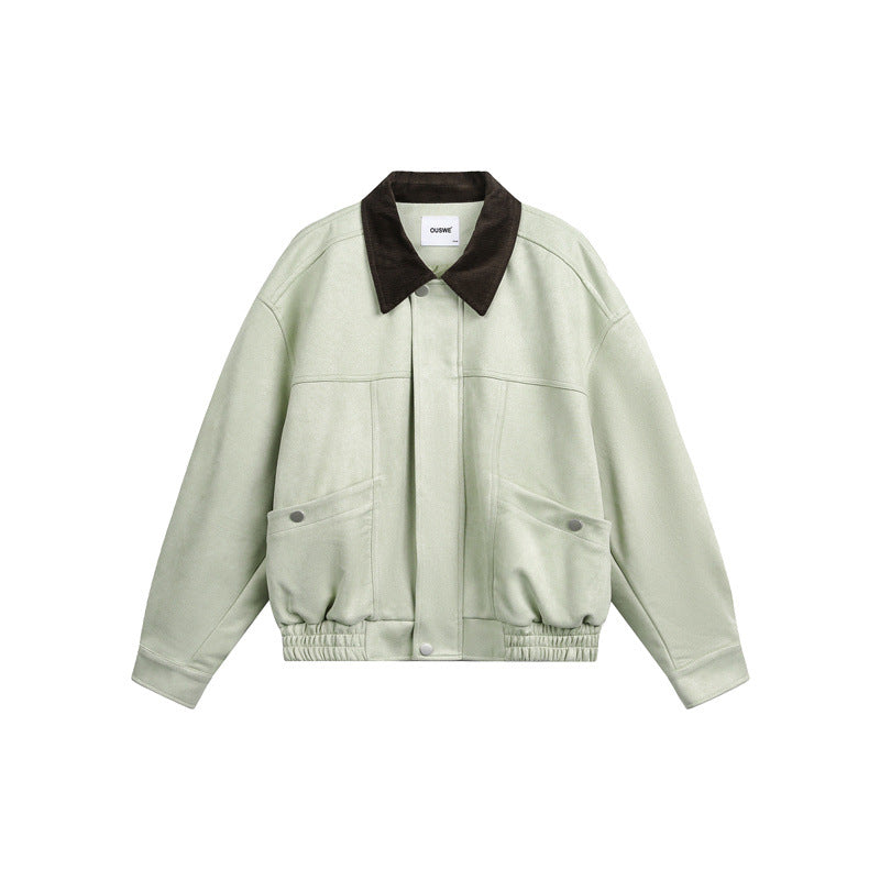 Unisex Short Cropped Boxy Blouson Jacket with Cord Collar and Elastic Waist EVA-US