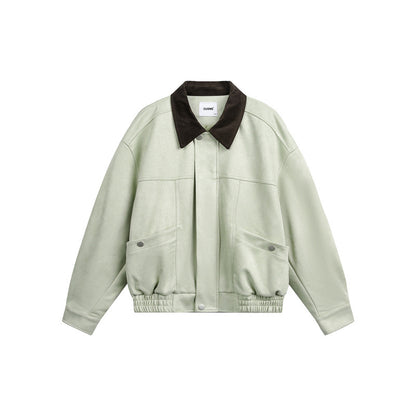 Unisex Short Cropped Boxy Blouson Jacket with Cord Collar and Elastic Waist EVA-US