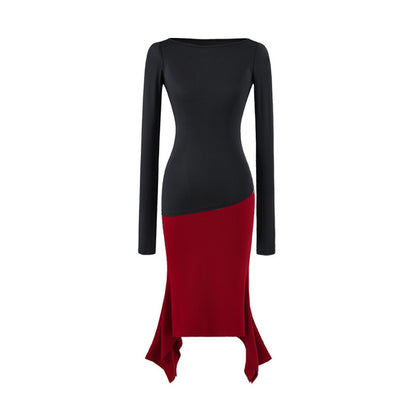 Women Figure-Hugging Midi Dress with Asymmetrical Hem and Panel Design EVA-US