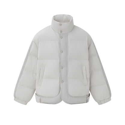 Unisex Short Cut Boxy Quilted Jacket with High Stand-Up Collar and Snap Button Placket EVA-US