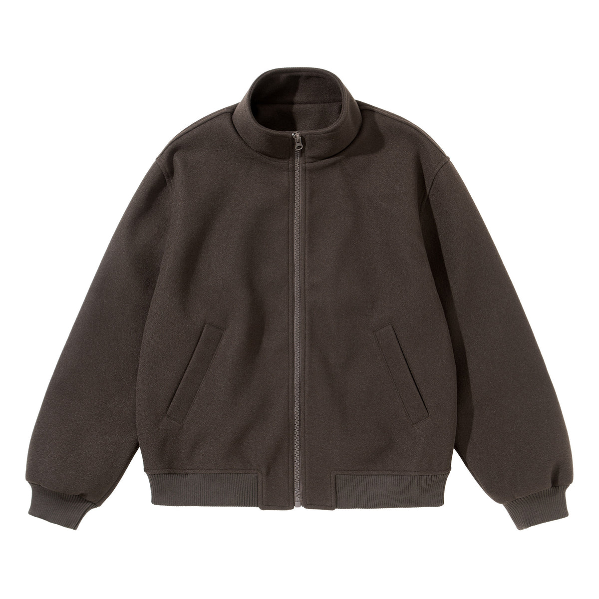 Unisex Short Cut Boxy Wool Blend Blouson with Stand Collar EVA-US