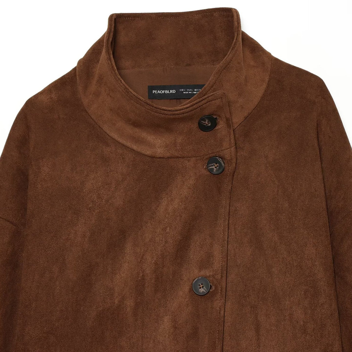 Women's Boxy Short Jacket in Suede Look with High Stand-up Collar EVA-US