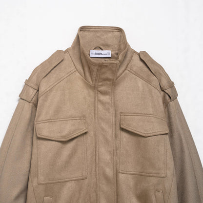 Women's field bomber jacket in suede look with high collar, flap pockets and epaulettes EVA-US