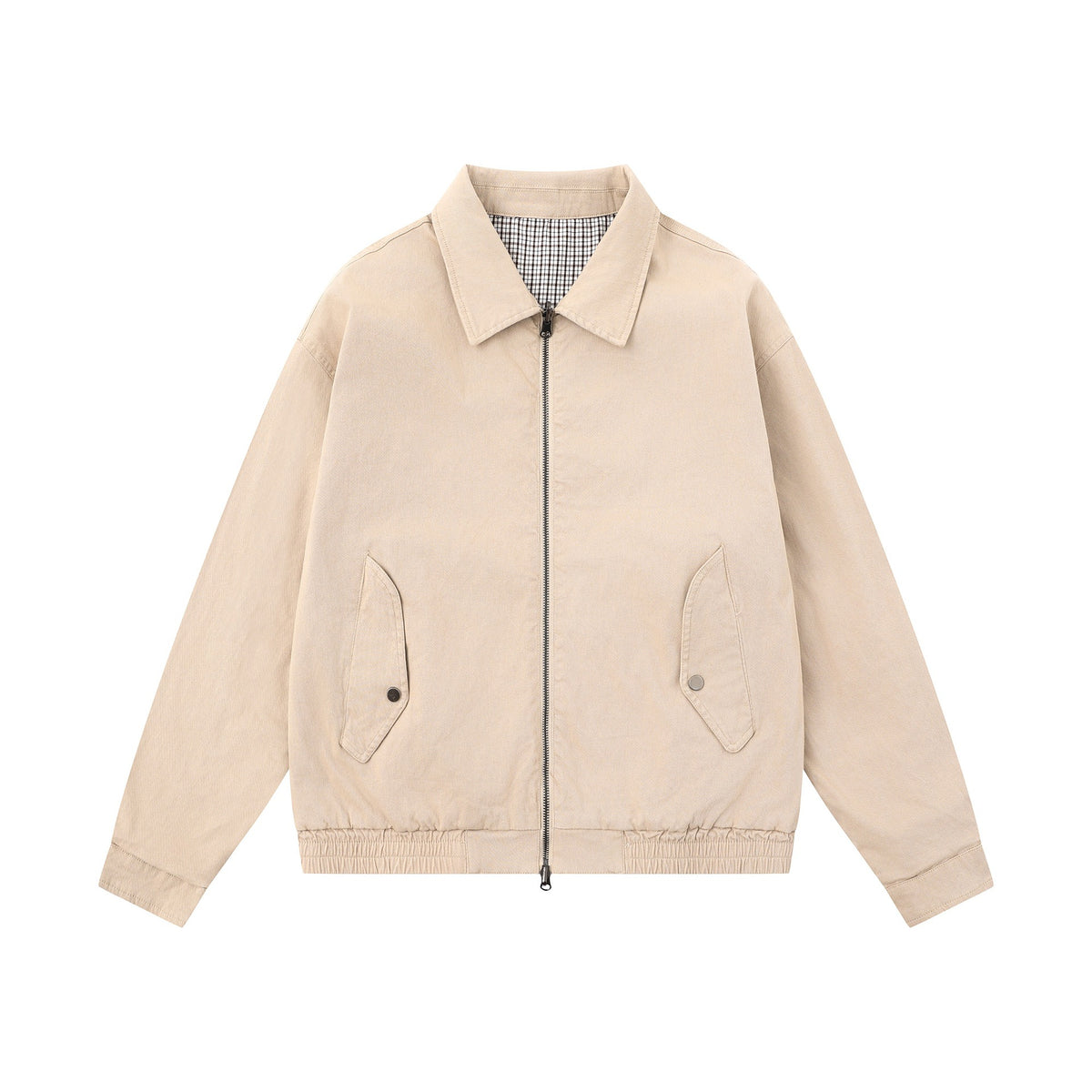 Men's Boxy Canvas Blouson Jacket with Zipper, Flap Pockets and Elastic Hem EVA-US