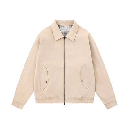 Men's Boxy Canvas Blouson Jacket with Zipper, Flap Pockets and Elastic Hem EVA-US