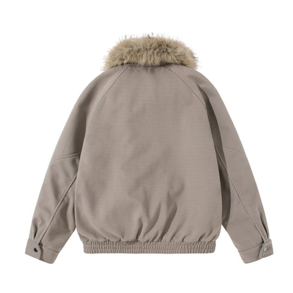 Women's boxy blouson with voluminous faux fur collar and elastic hem