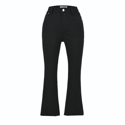 Women's Highwaist Flared Trousers made of Stretch Denim with five pockets and raw hem EVA-US