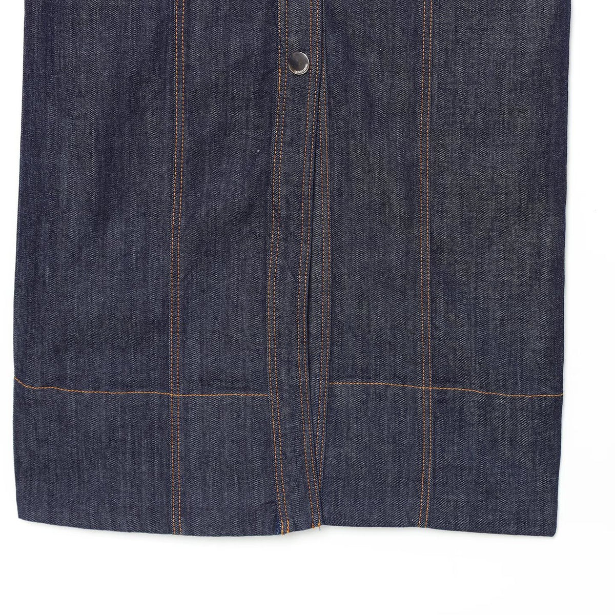 Women's Sleeveless Denim Maxi Dress with Shirt Collar, Tailored Silhouette and Continuous Snap Button Placket EVA-US