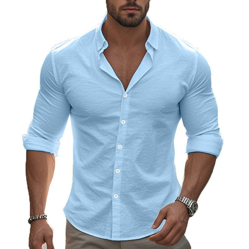 Men's fitted stretch shirt with stand-up collar, slim fit and rolled-up sleeves EVA-US