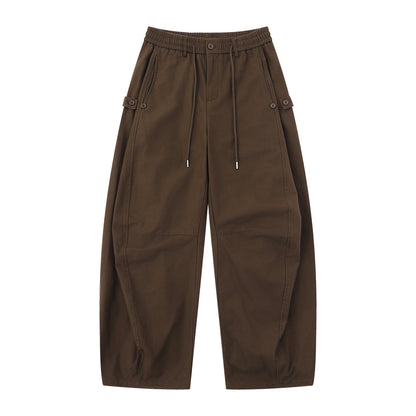 Women's utility-style culotte cargo pants with elastic drawstring waistband and flap pockets
