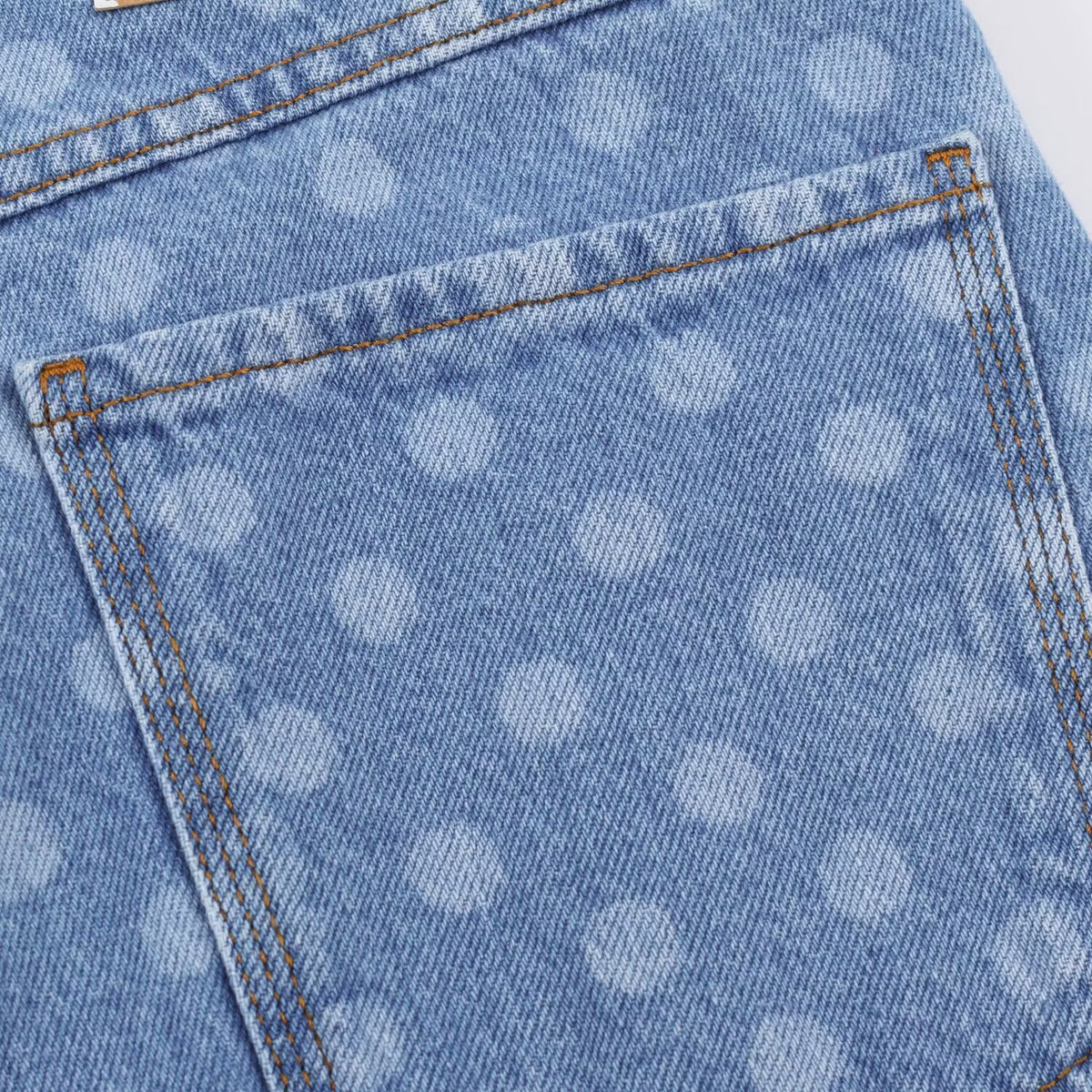Women Short-Cut Wide-Leg Jeans with Polka Dot Pattern and High Waist EVA-US