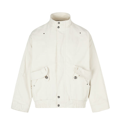 Women's Short Boxy Bomber with High Funnel Neck, Utility Patch Pockets and Elastic Hem Drop