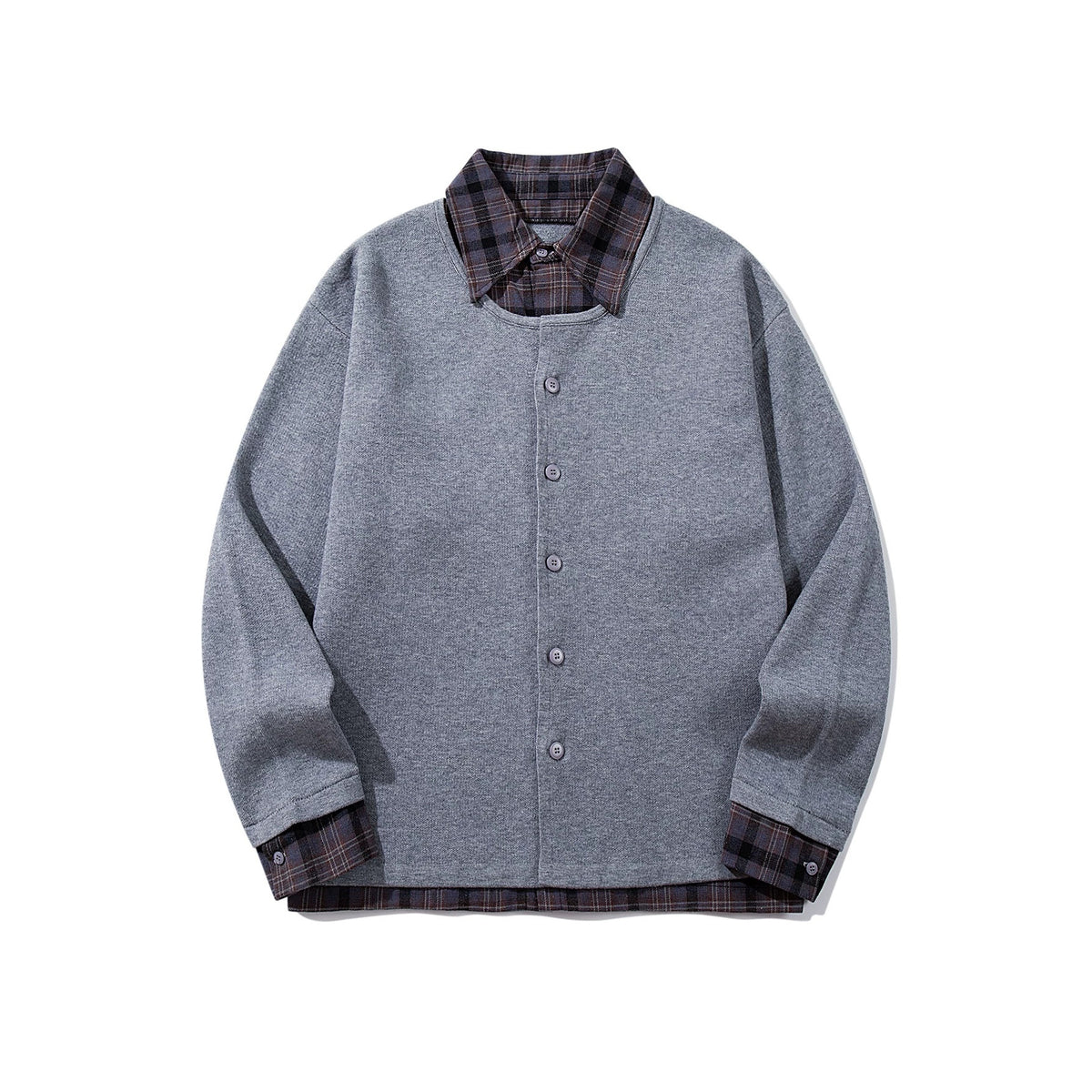 Men's Checked Flannel Shirt Layer with Open Knit Cardigan EVA-US