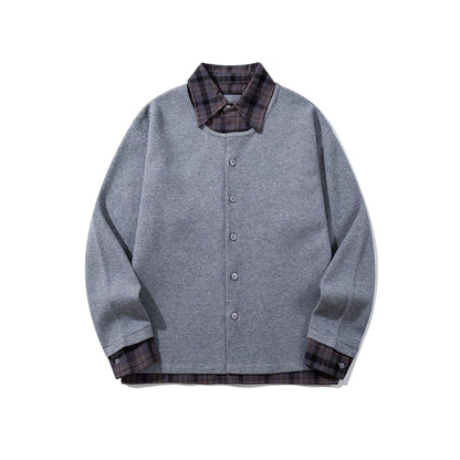Men's Checked Flannel Shirt Layer with Open Knit Cardigan EVA-US
