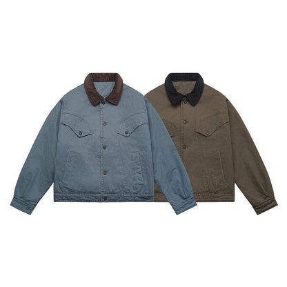 Men's Oversized Canvas Blouson Jacket with Cord Collar and Flap Pockets EVA-US