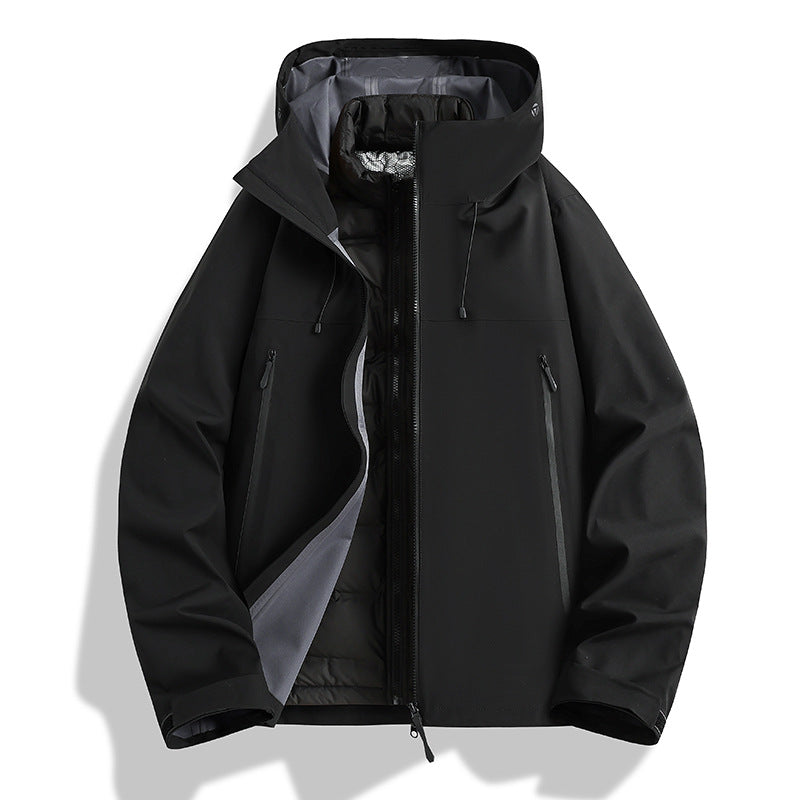 Men's Waterproof Softshell Outdoor Jacket with Adjustable Hood and Breathable Membrane EVA-US