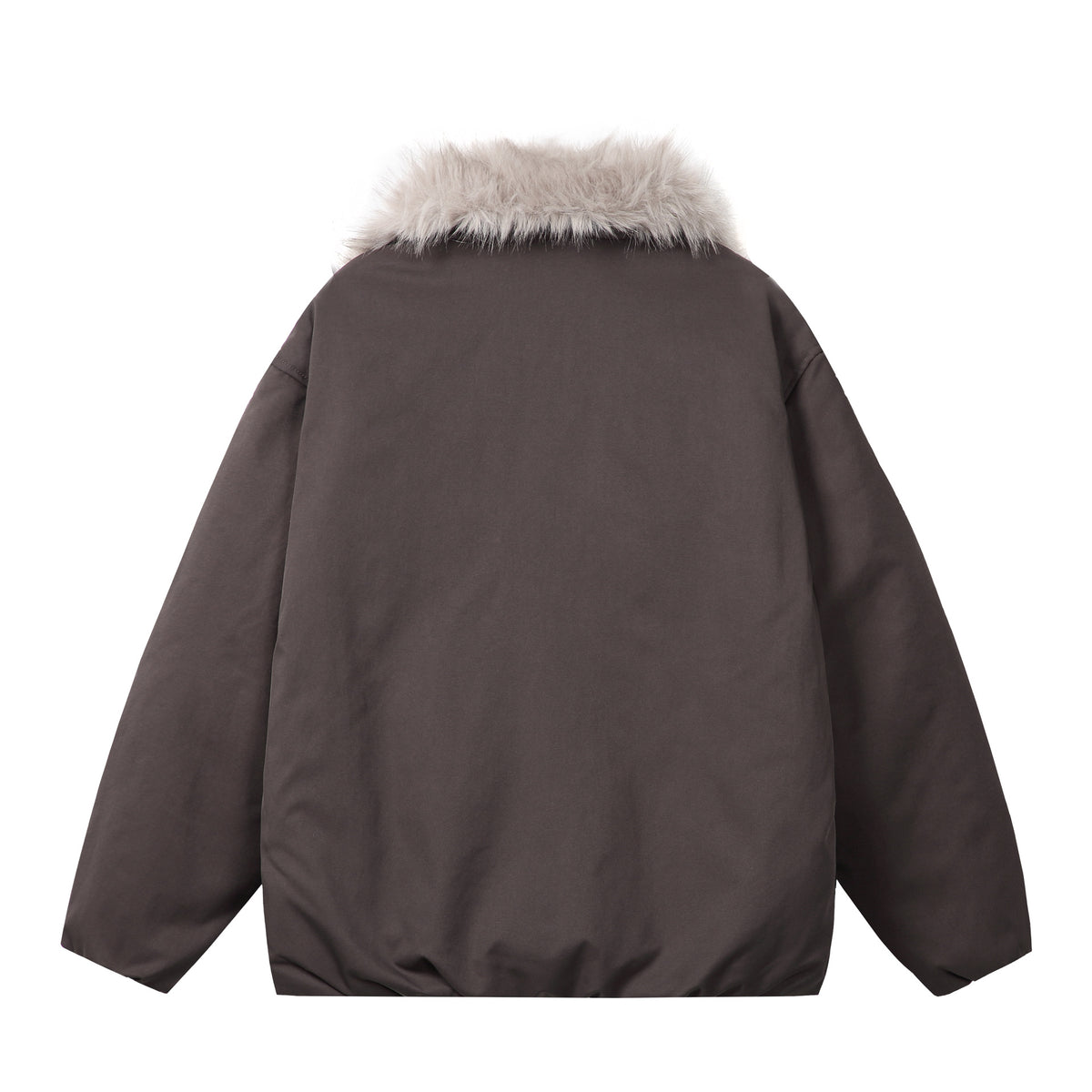 Women's short jacket in boxy cut with voluminous faux fur collar and two-way zipper EVA-US