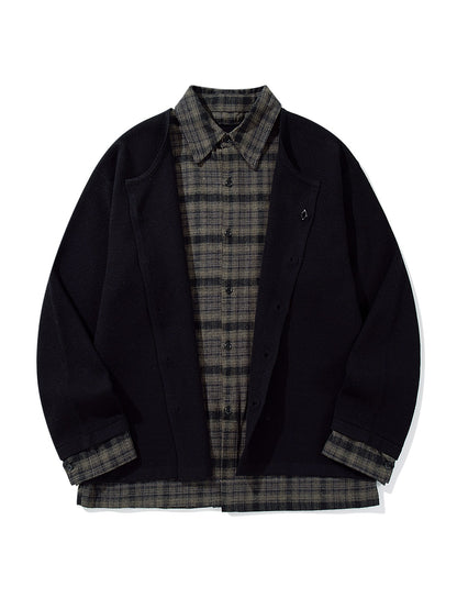 Men's Checked Flannel Shirt Layer with Open Knit Cardigan EVA-US