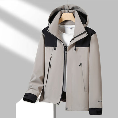 Men's Lightweight Softshell Jacket with Contrast Shoulder, Adjustable Hood and Water-Repellent Membrane EVA-US