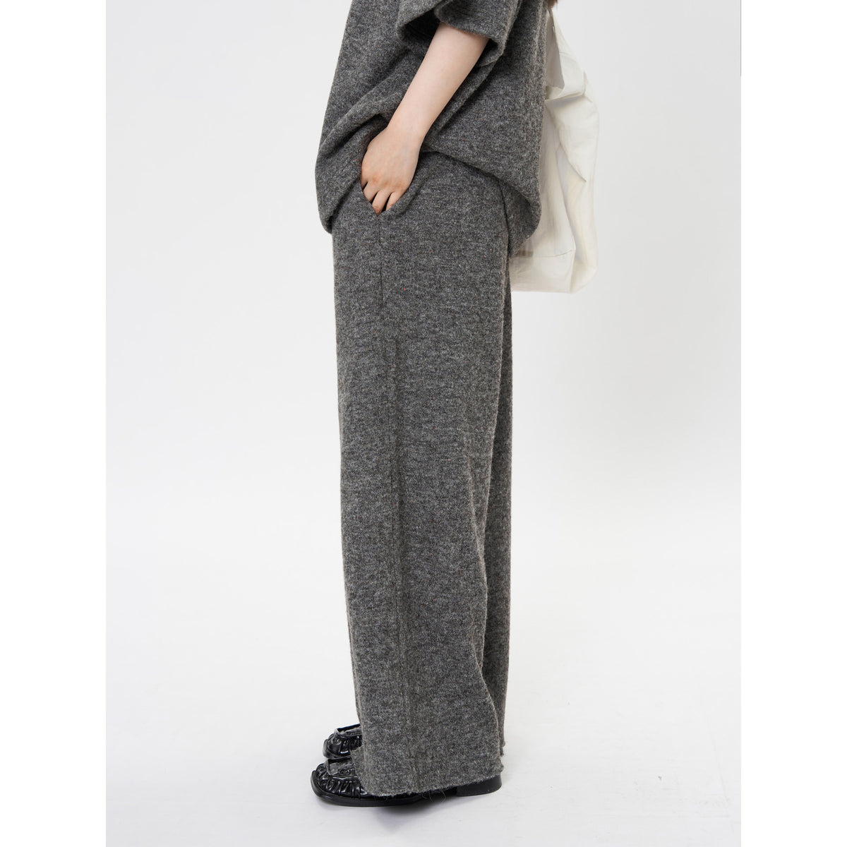 Women's Oversized Knit Set with Boxy Short Sleeve Sweater and Wide High-Waist Palazzo Pants EVA-US