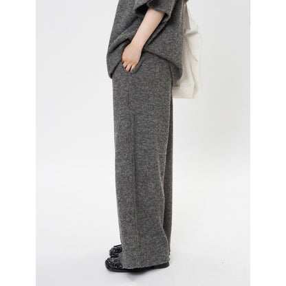 Women's Oversized Knit Set with Boxy Short Sleeve Sweater and Wide High-Waist Palazzo Pants EVA-US