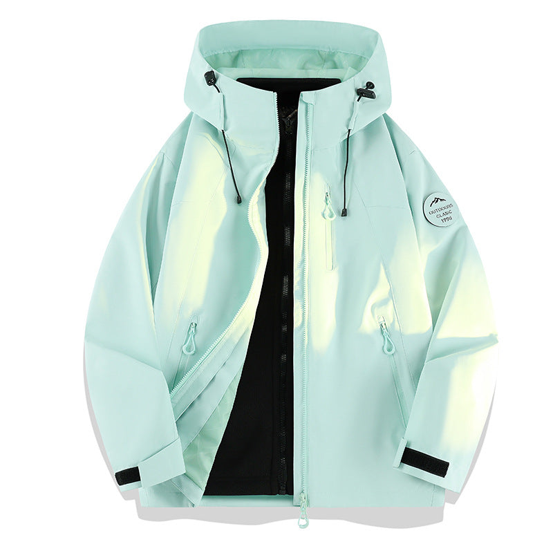 Women Lightweight Waterproof Hooded Jacket with Teddy Charm and Concealed Zipper Pockets EVA-US