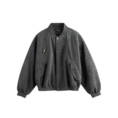 Unisex Boxy-Softsuede-Jacket with snap button placket, patch pockets and ribbed hem EVA-US