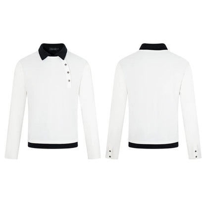Men's long-sleeve polo shirt with asymmetrical button placket and contrasting collar EVA-US