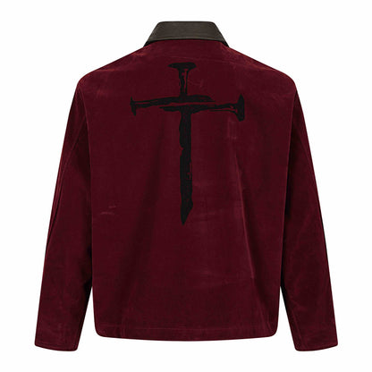 Men's velvet bomber jacket with contrast collar, front zipper and graphic print EVA-US