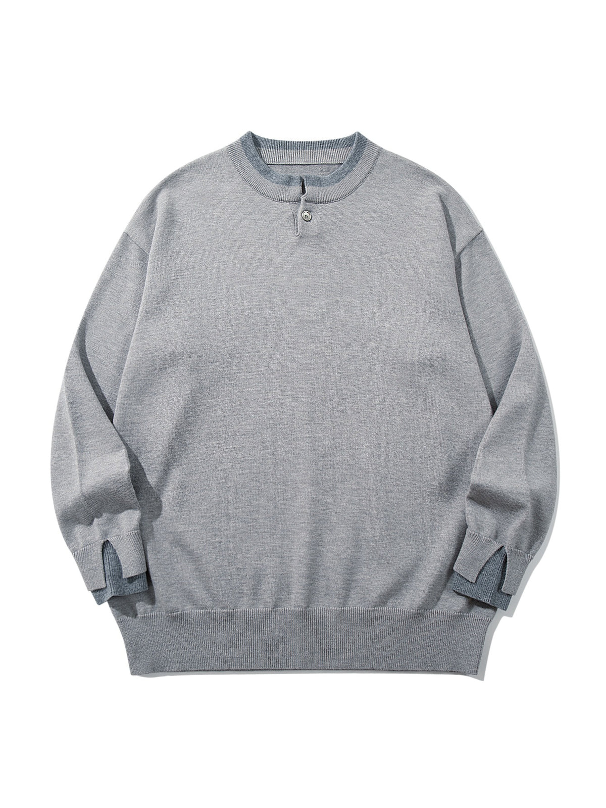 Unisex Oversize knit pullover with short Henley button placket and thumb hole cuffs EVA-US