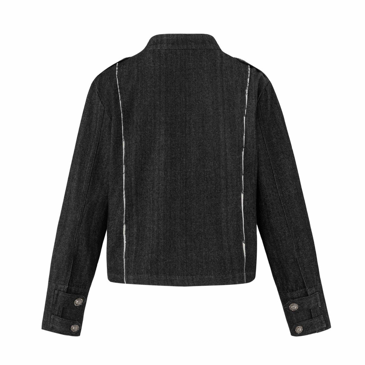 Women's denim blouson in military look with standing collar and decorative button placket EVA-US
