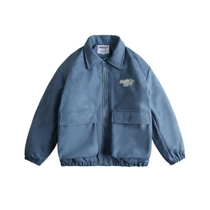 Men's Boxy Suede-Effect Blouson Jacket with Applied Flap Pockets EVA-US