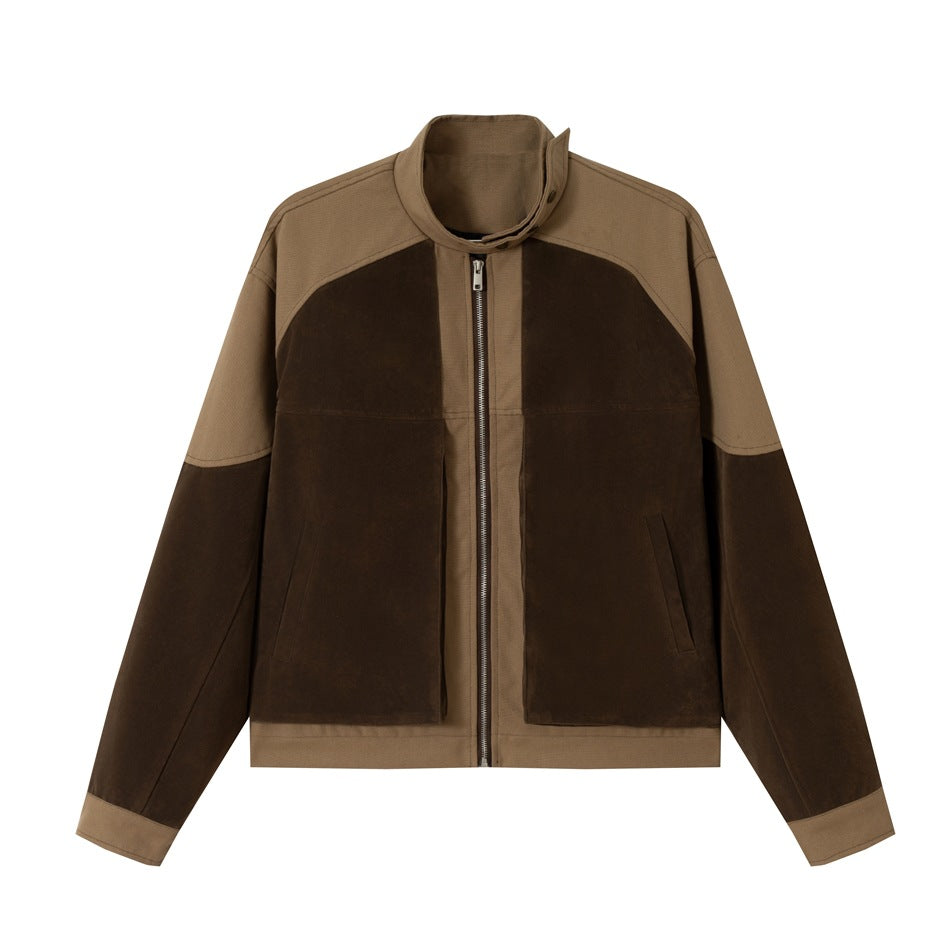 Men's short jacket in boxy-blouson style made of velour and canvas mix with high stand-up collar EVA-US