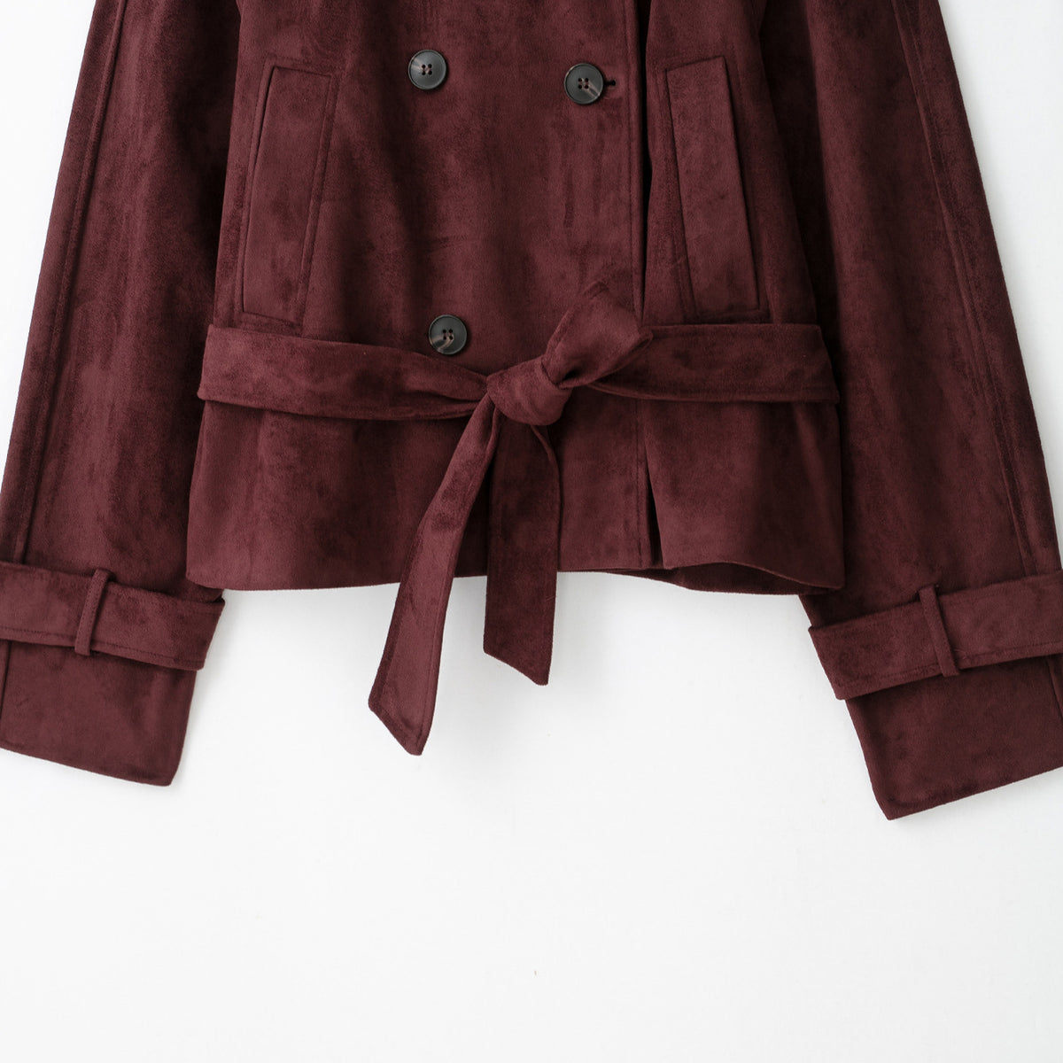 Women's Velvet Trench Coat with High Funnel Collar and Tie Belt EVA-US