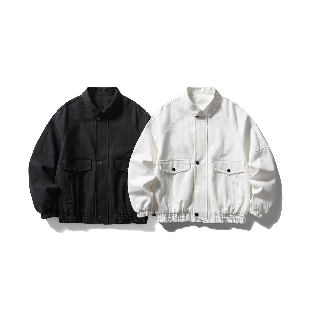 Unisex Boxy Canvas Blouson Jacket with Patch Pockets and Elastic Hem EVA-US