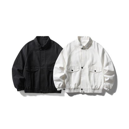Unisex Boxy Canvas Blouson Jacket with Patch Pockets and Elastic Hem EVA-US