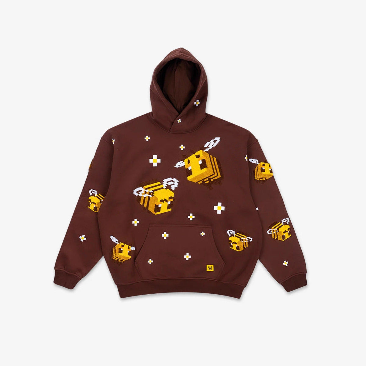 Unisex knitted hoodie with integrated pixel bee design and applied kangaroo pocket EVA-US