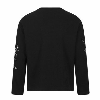 Unisex Waffle Knit Henley Long Sleeve Shirt with 3-Button Placket and Allover Print EVA-US
