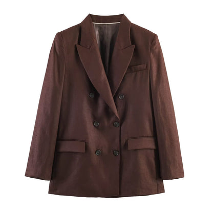 Women's double-breasted linen blazer with peak lapels and flap pockets EVA-US
