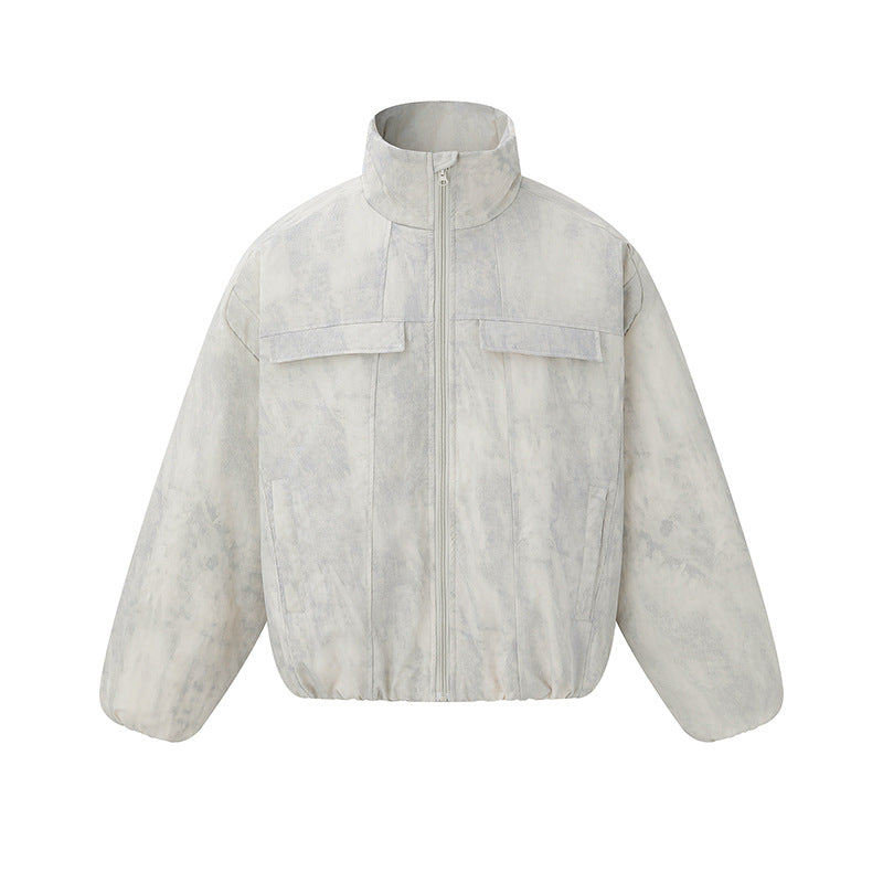 Unisex Short fitted padded oversized bomber jacket with stand-up collar and chest flaps EVA-US
