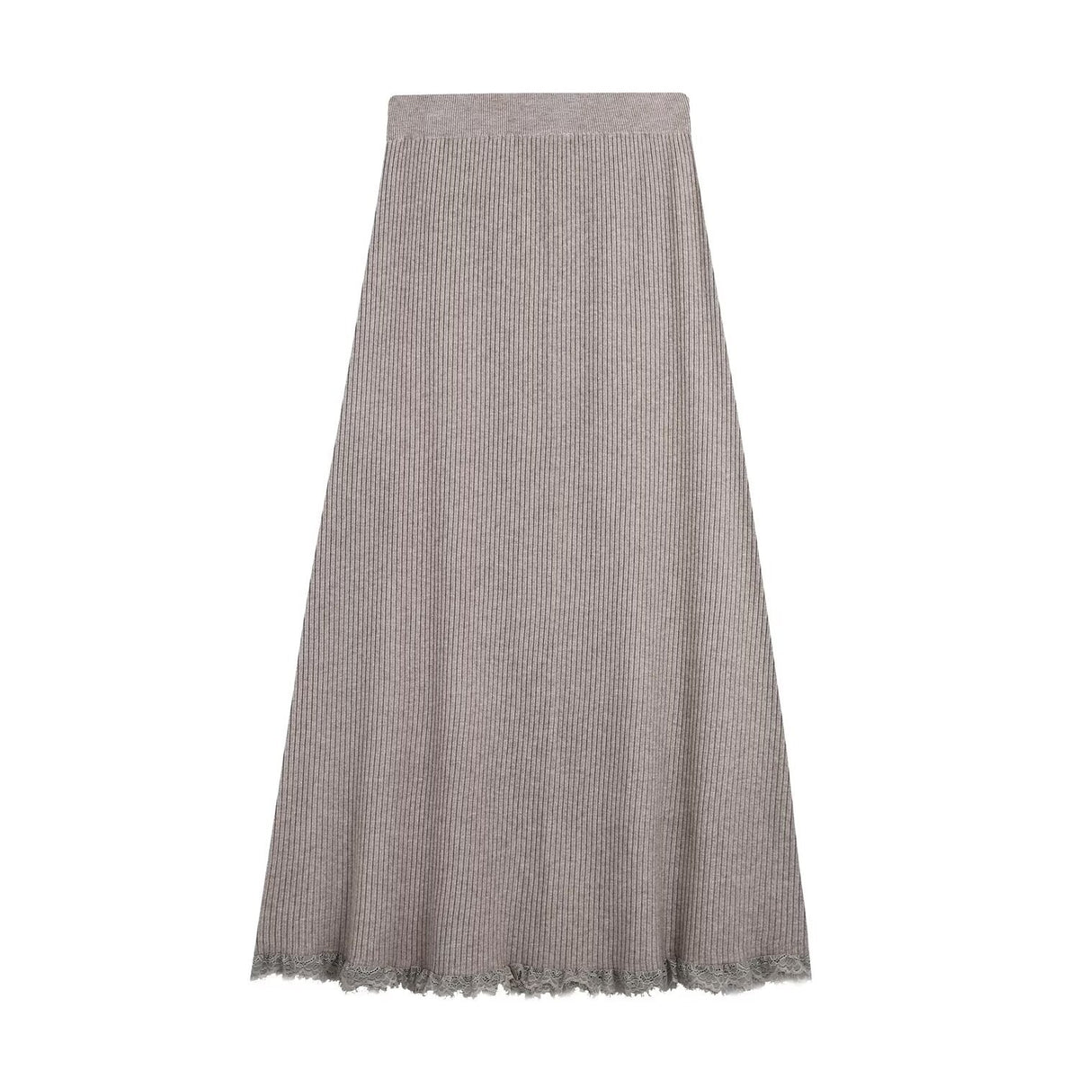 Women Two-Piece Ribbed Knit Set with Lace Trim EVA-US