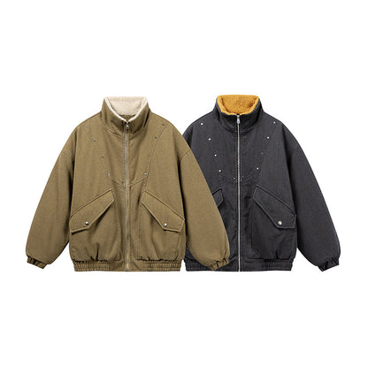 Unisex Boxy Denim Blouson with contrasting teddy lining and large flap pockets EVA-US