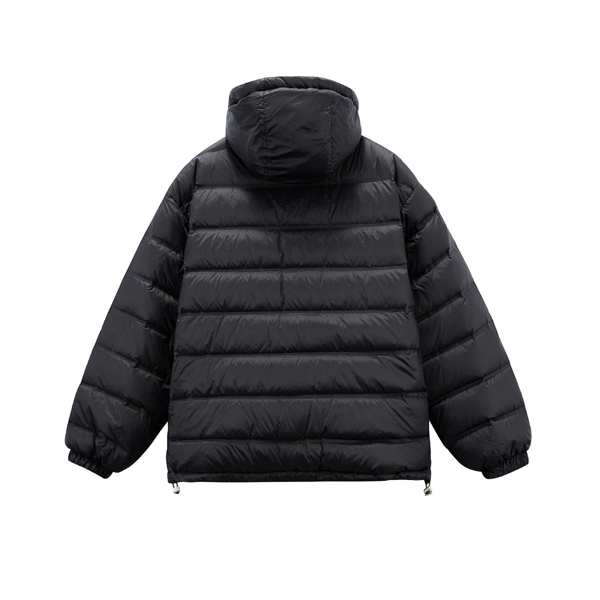 Men's Boxy Puffer Jacket with high stand-up hood, double front zipper and drawstring