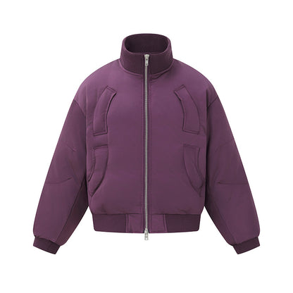 Women's short padded blouson jacket in boxy cut with high ribbed collar and prominent side pockets EVA-US