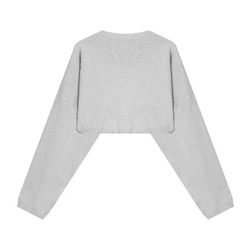Women's Cropped Knit Sweater with Wide Raglan Sleeves and Statement Print EVA-US