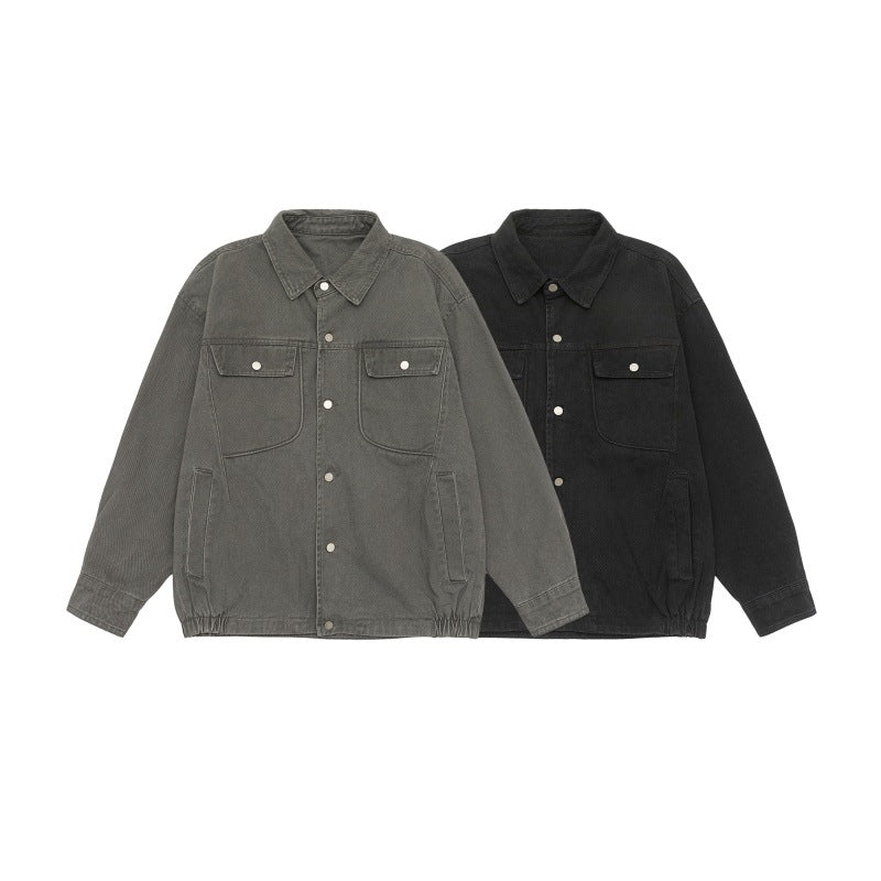 Unisex Oversize Workwear-Bomber Jacket with Snap Front and Elastic Waist EVA-US