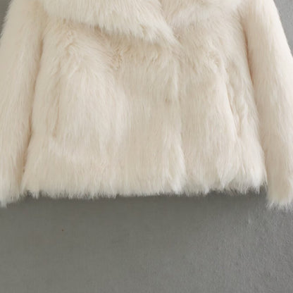 Women's Short Faux Fur Jacket with Wide Shawl Collar EVA-US
